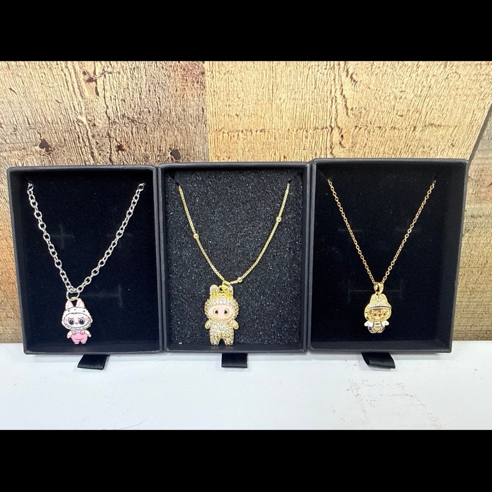 Gold and Silver Character Pendant Necklace Trio
